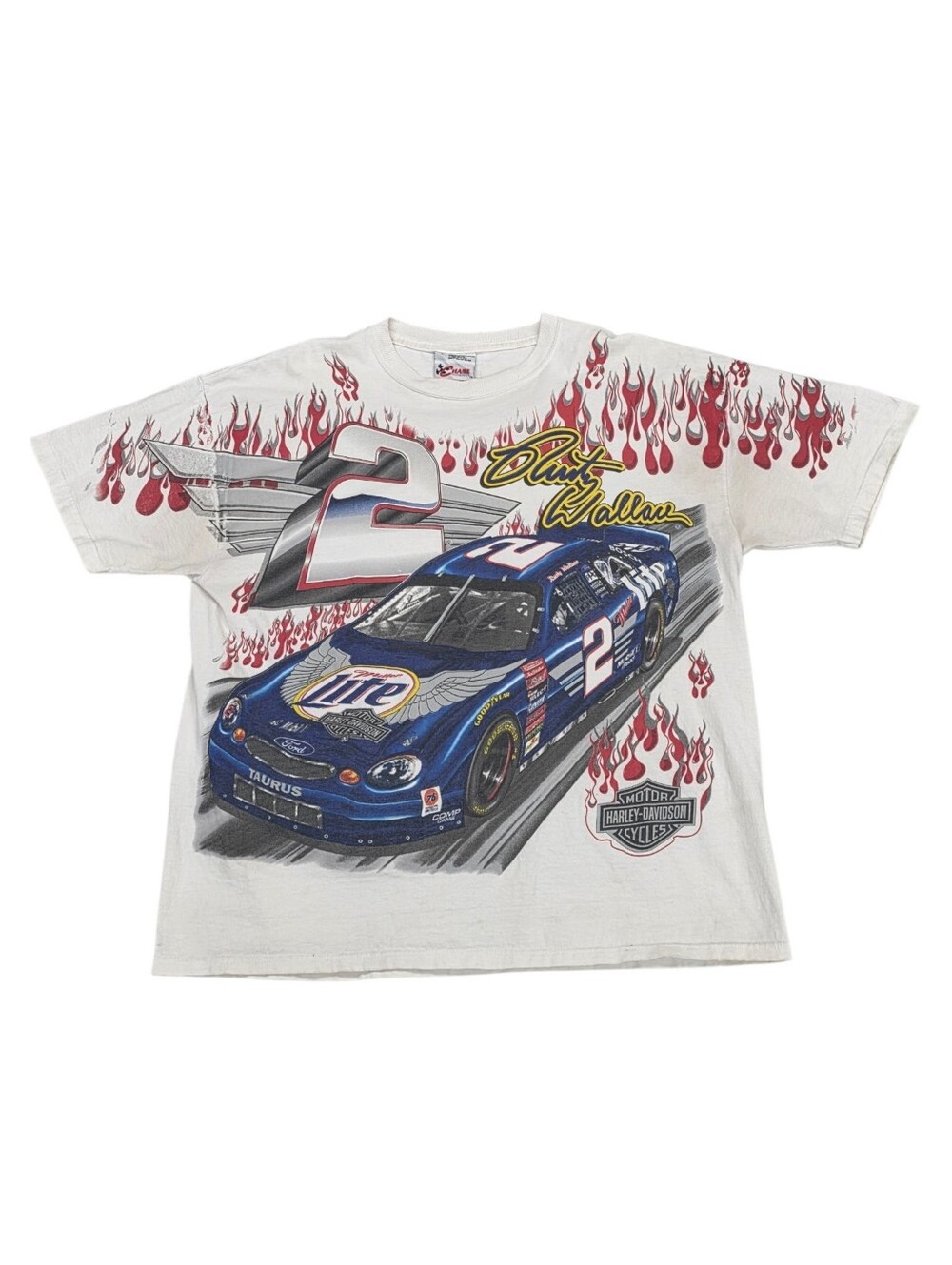 Vintage 90's NASCAR Rusty Wallace Harley Davidson AOP Racing Tee Size Large